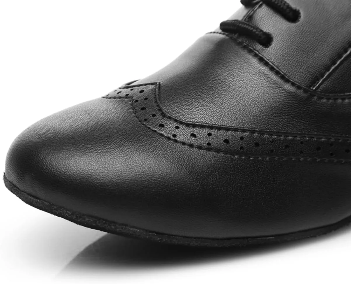 Men's Leather Round Toe Dancing Shoes for Latin Salsa Waltz Tango Ballroom Dance Shoes