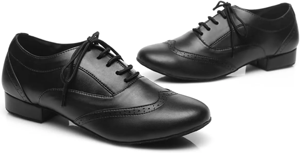 Men's Leather Round Toe Dancing Shoes for Latin Salsa Waltz Tango Ballroom Dance Shoes