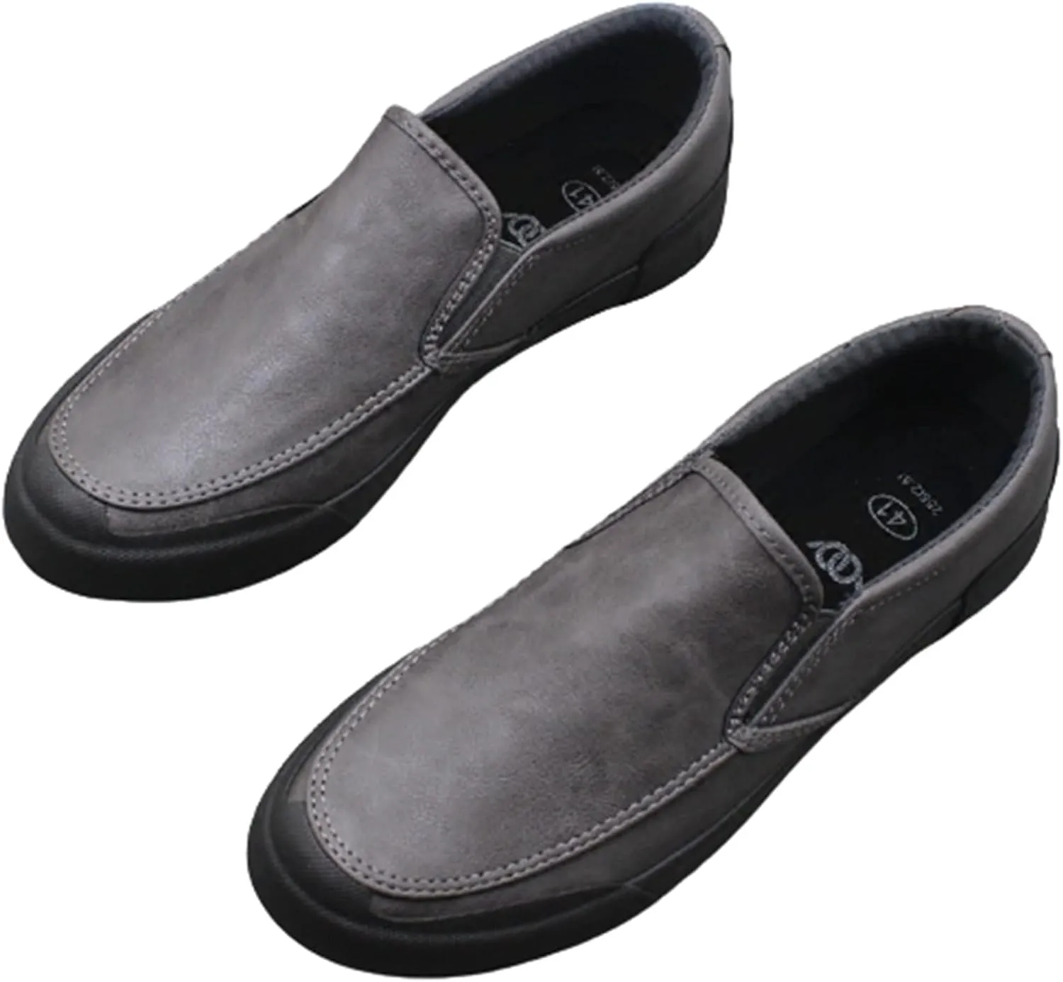 Men's Loafers Shoes Genuine Leather Round Toe Faux Fur Lined Option Warm Comfortable Slip Resistant Flat Heel Fashion Slip-on (Color : Grey, Size : 11)