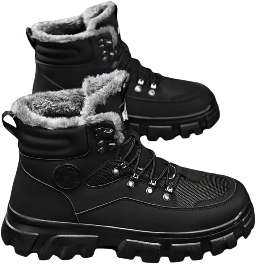 Men's Outdoor Hiking Boots, Breathable Comfortable Non-Slip Boots With Fuzzy Lining For Outdoor Walking Hiking Mountaineering, Autumn And Winter
