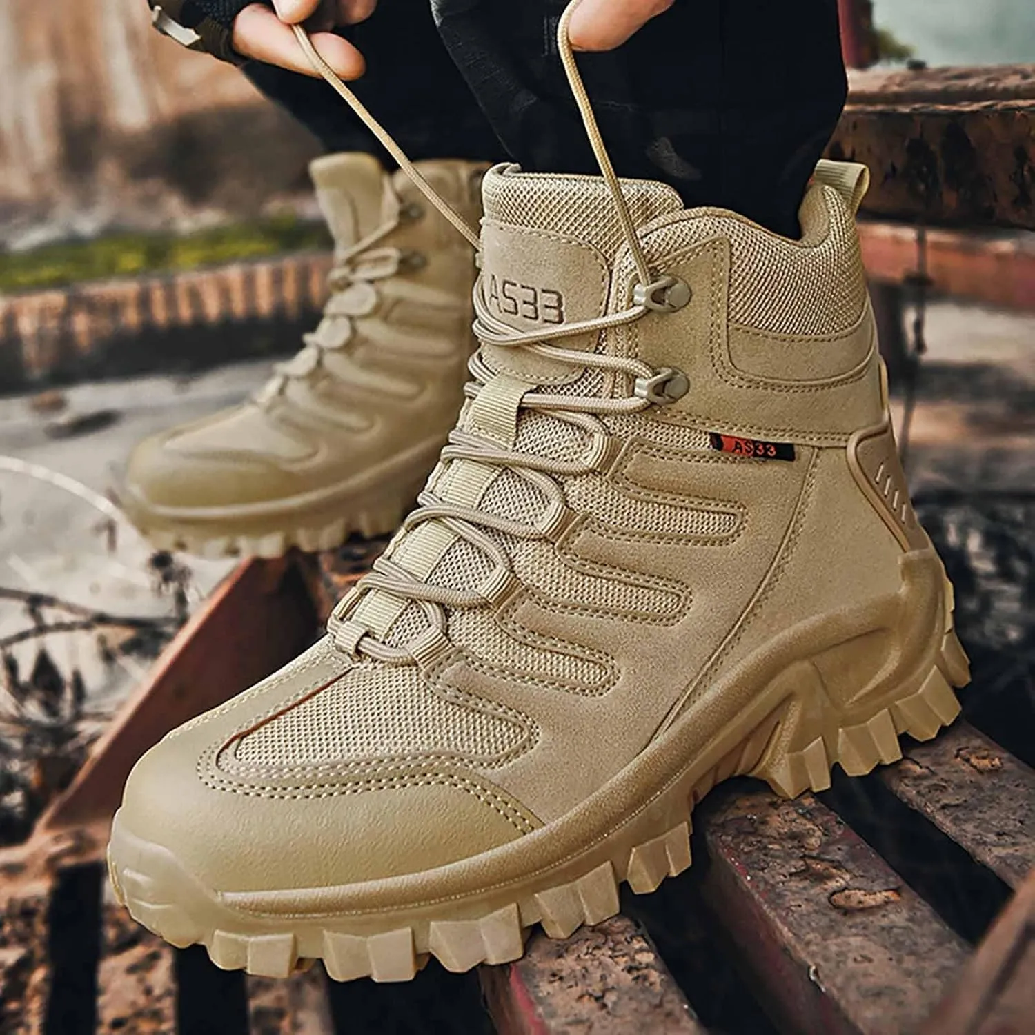 Mens Tactical Boots, Side Zipper Desert Boots Durable Suede Leather Military Work Boots Water Resistant Lightweight Hiking Boots Men's Military Tactical Boot