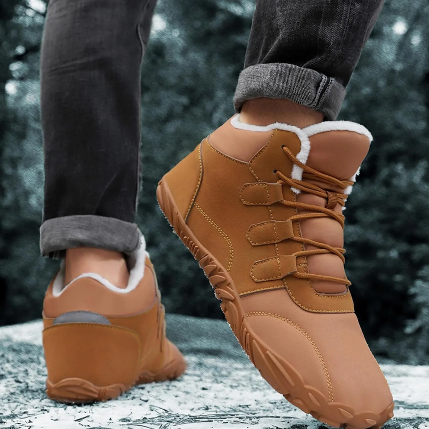 Men's Winter Snow Boots, Warm Fur Lined Winter Boots, Waterproof Hiking Ankle Boots (Yellow,US 12)