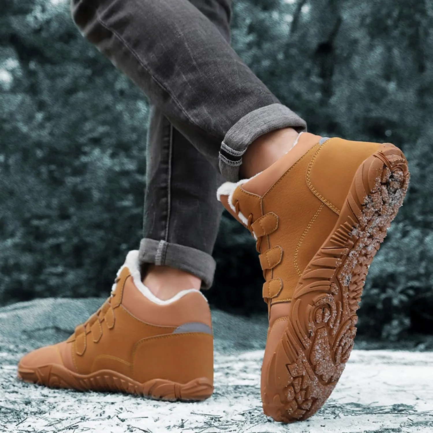 Men's Winter Snow Boots, Warm Fur Lined Winter Boots, Waterproof Hiking Ankle Boots (Yellow,US 12)