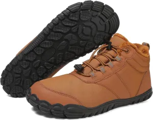 Mens Womens Winter Snow Boots Faux Sherpa Lined Waterproof Snow Sneakers Slip On Barefoot Wide Toe Box Ankle Boots