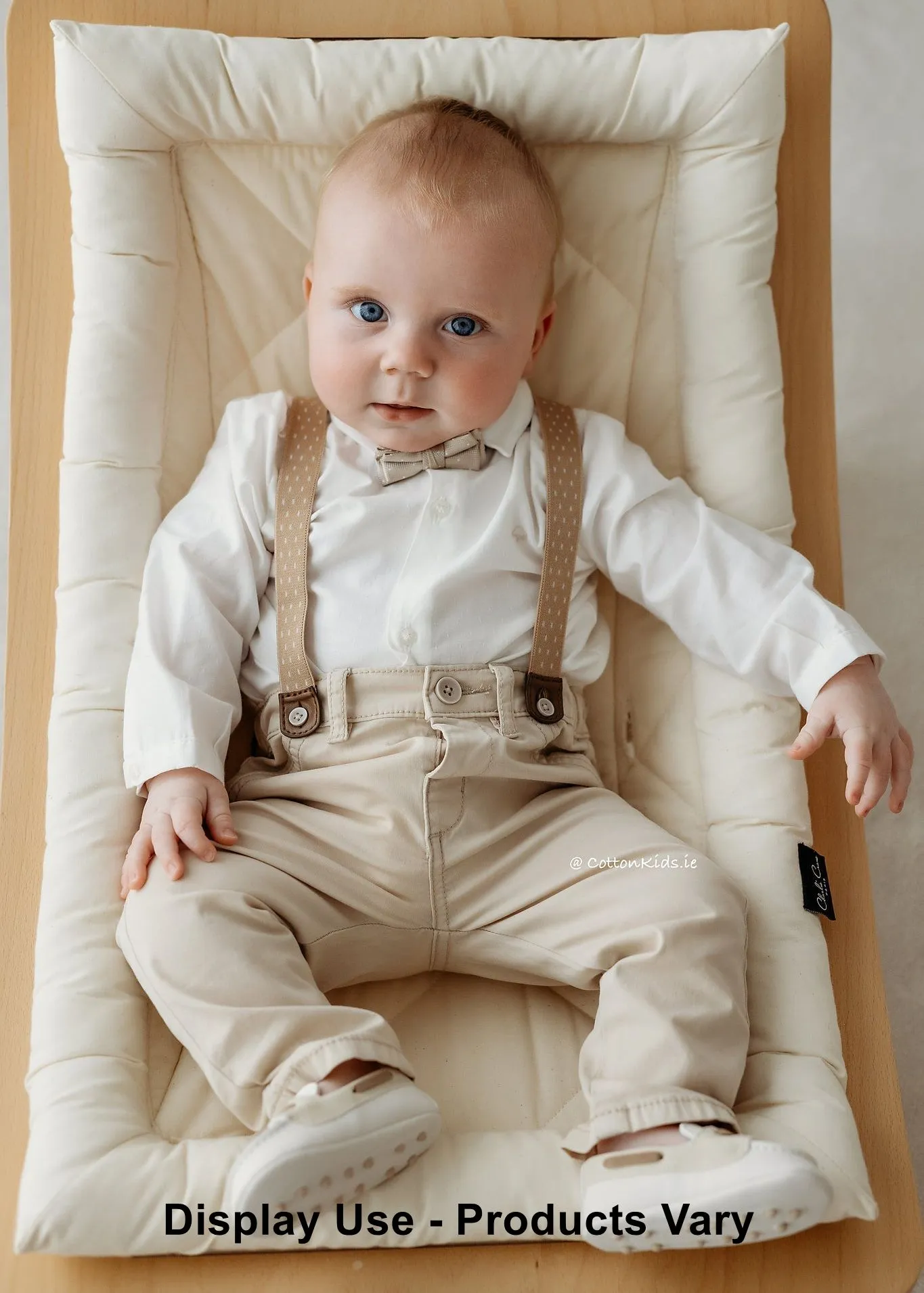 Newborn Boy Beige Pants with Adjustable Suspenders