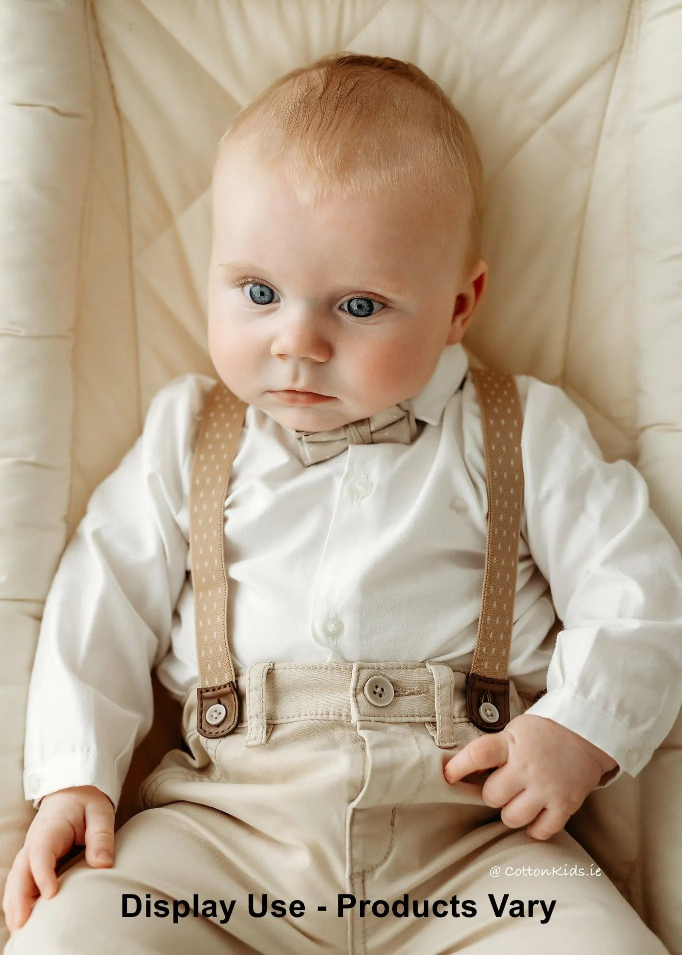 Newborn Boy Beige Pants with Adjustable Suspenders