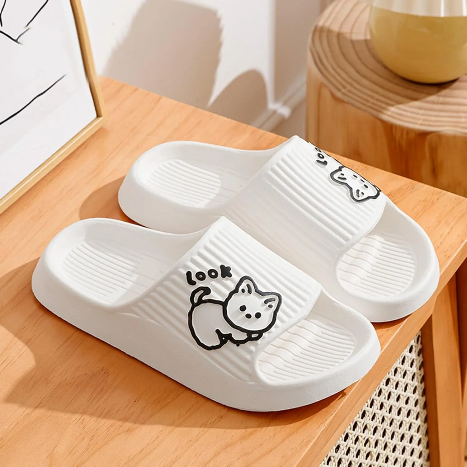 Pillow Slippers for Women and Men Shower Slides Non Slip Quick Drying Bathroom Ballerina Summer Slippers for Women