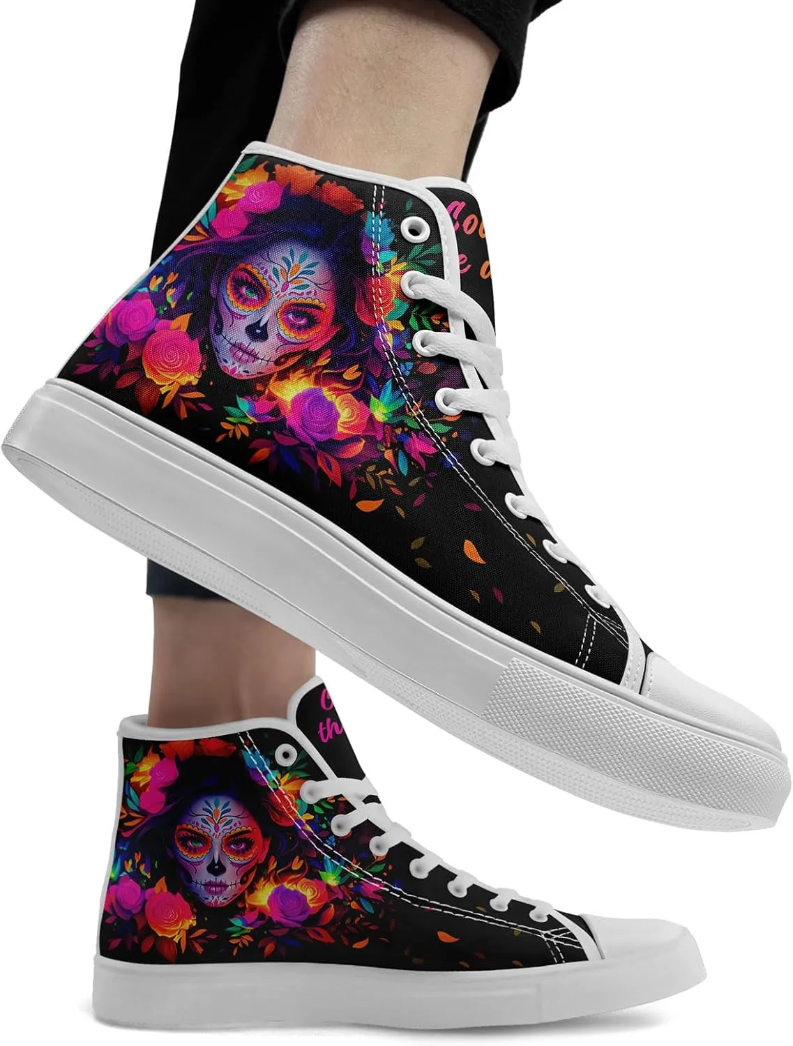 Skull Fashion High-Top Canvas Sneakers for Men Women Casual Tennis Shoes Classic Lace Up Walking Shoes