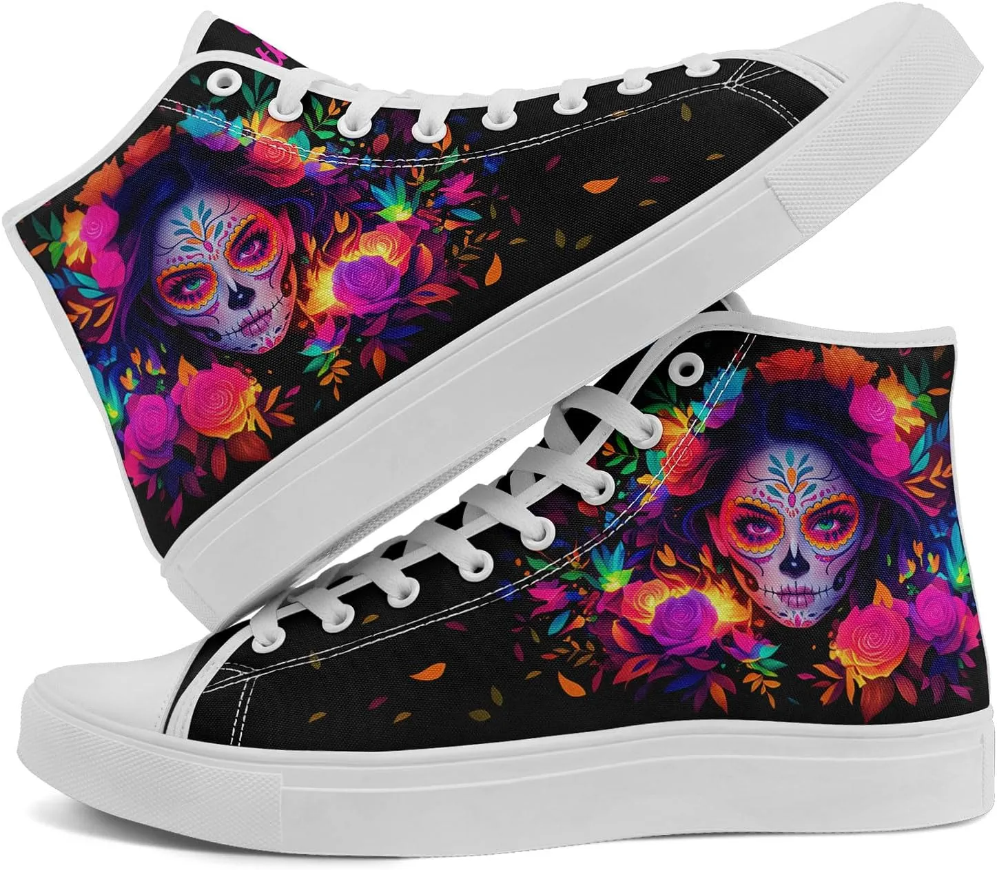 Skull Fashion High-Top Canvas Sneakers for Men Women Casual Tennis Shoes Classic Lace Up Walking Shoes