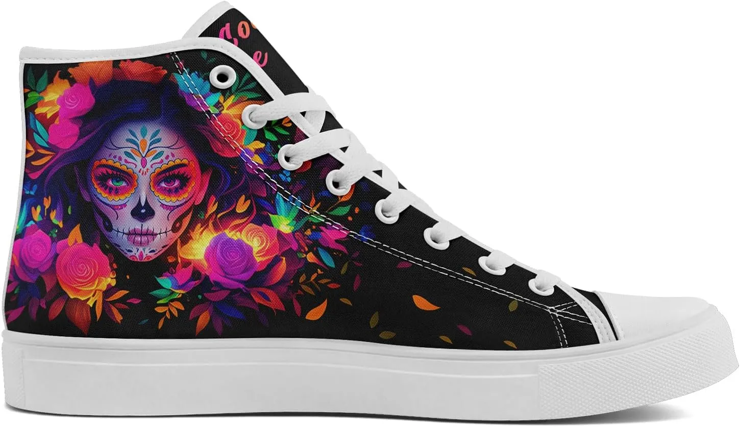 Skull Fashion High-Top Canvas Sneakers for Men Women Casual Tennis Shoes Classic Lace Up Walking Shoes