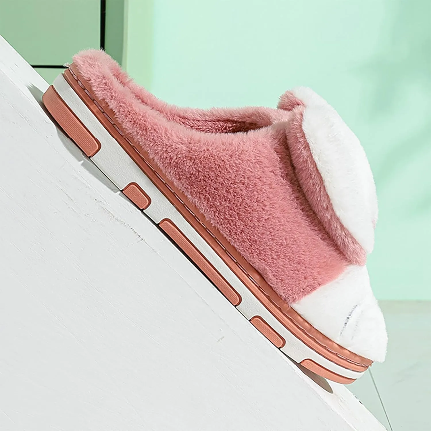 Sole Leather Bunny Ear Slippers for Toddler Baby Boys Girls Kids Fuzzy Non Slip Ankle Flat Shoes Indoor Bedroom Slipper