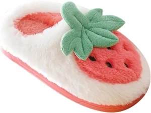 Sweet Strawberry Slippers for Toddler Kids Winter Cute ??ozy House Shoes Girl Boy Warm Fleece House Slippers