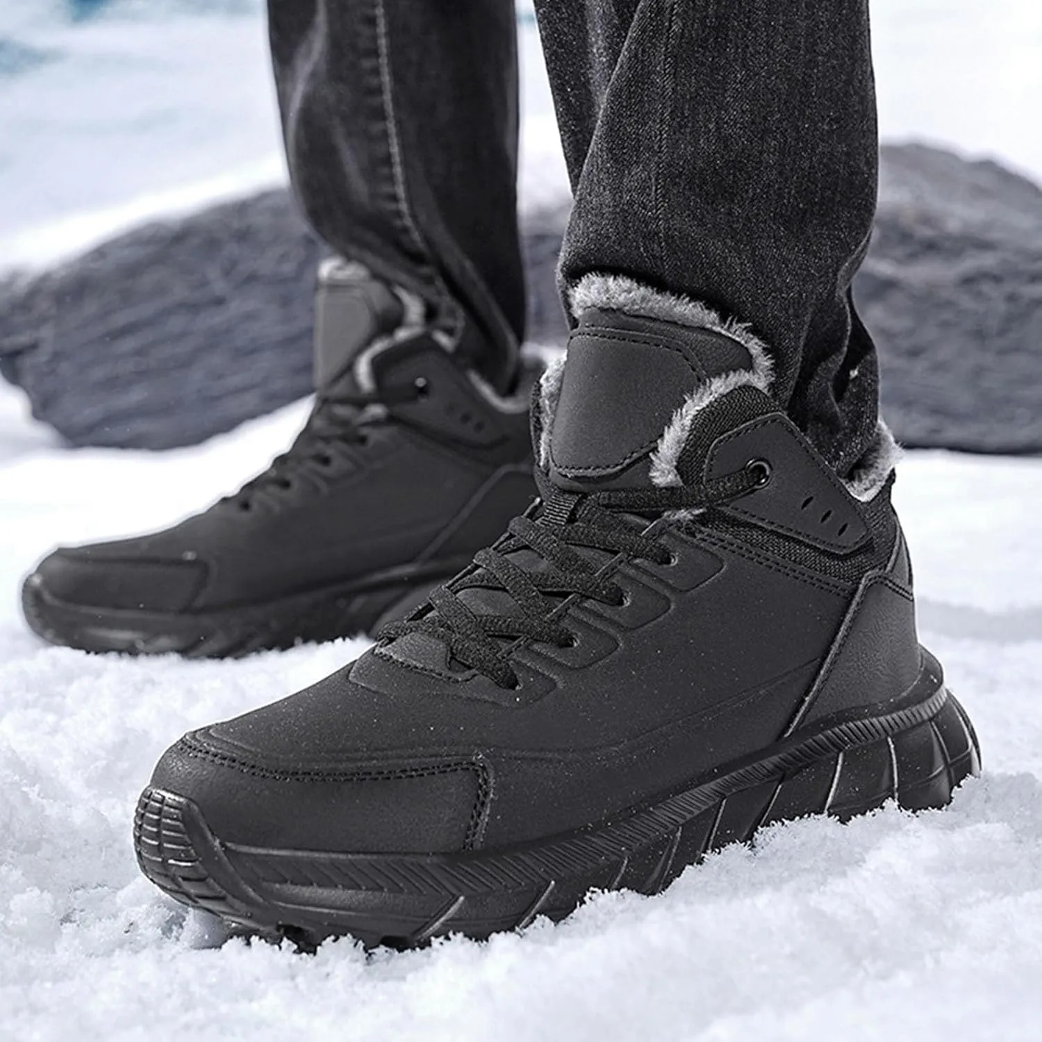 Teen Boys Winter Boots, Waterproof Hiking Boots Athletic Short Rain Boots Trekking Snow Boots Womens Winter Shoes