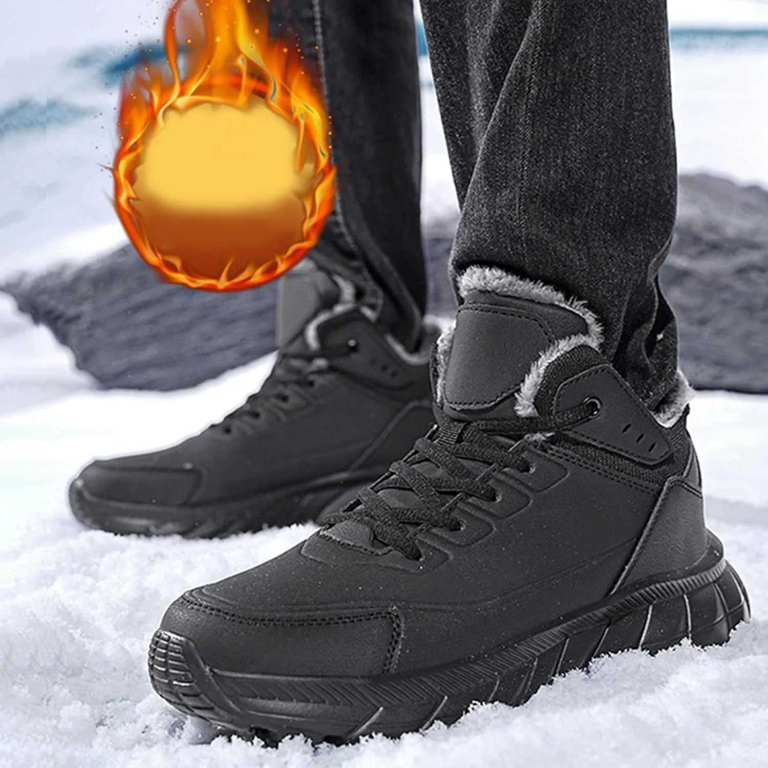 Teen Boys Winter Boots, Waterproof Hiking Boots Athletic Short Rain Boots Trekking Snow Boots Womens Winter Shoes