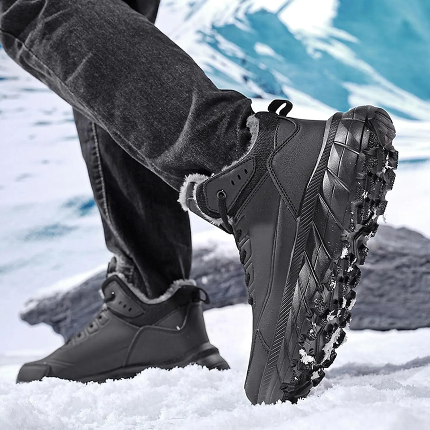 Teen Boys Winter Boots, Waterproof Hiking Boots Athletic Short Rain Boots Trekking Snow Boots Womens Winter Shoes