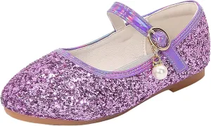 Toddler Girls Dress Shoes Mary Jane Shoes for Girls Low Heels Toddler Glitter Flats for Wedding Party