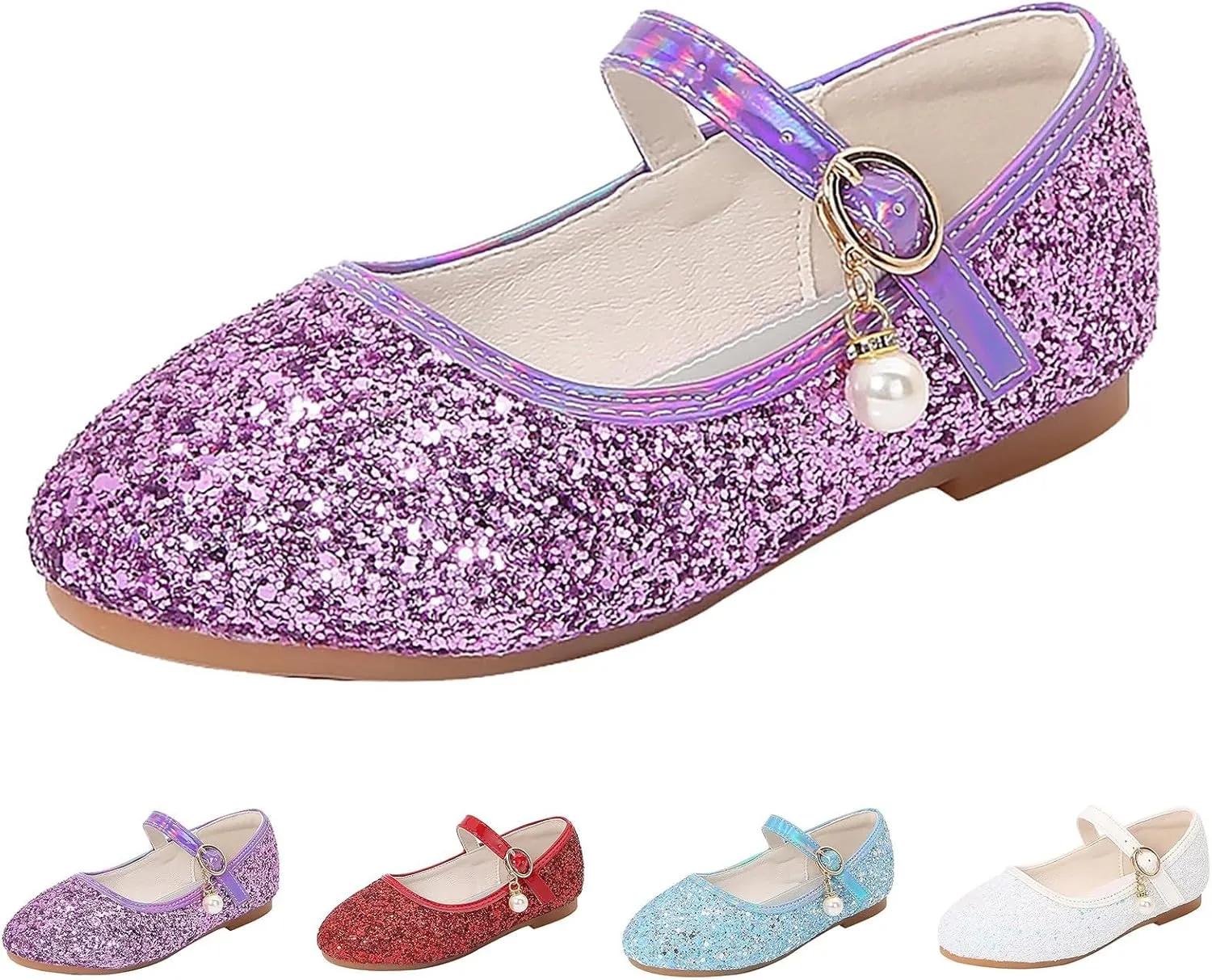 Toddler Girls Dress Shoes Mary Jane Shoes for Girls Low Heels Toddler Glitter Flats for Wedding Party