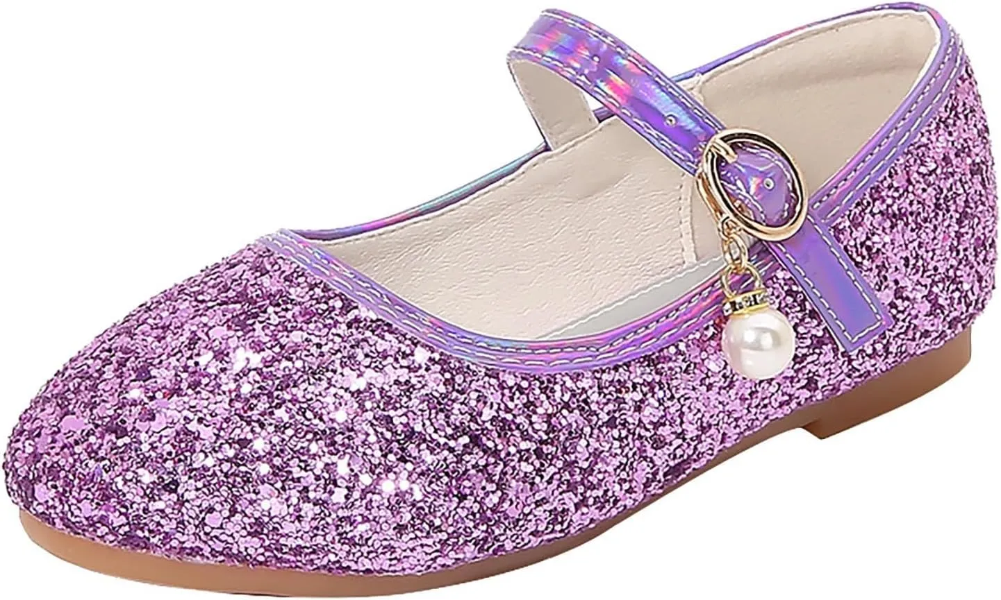 Toddler Girls Dress Shoes Mary Jane Shoes for Girls Low Heels Toddler Glitter Flats for Wedding Party