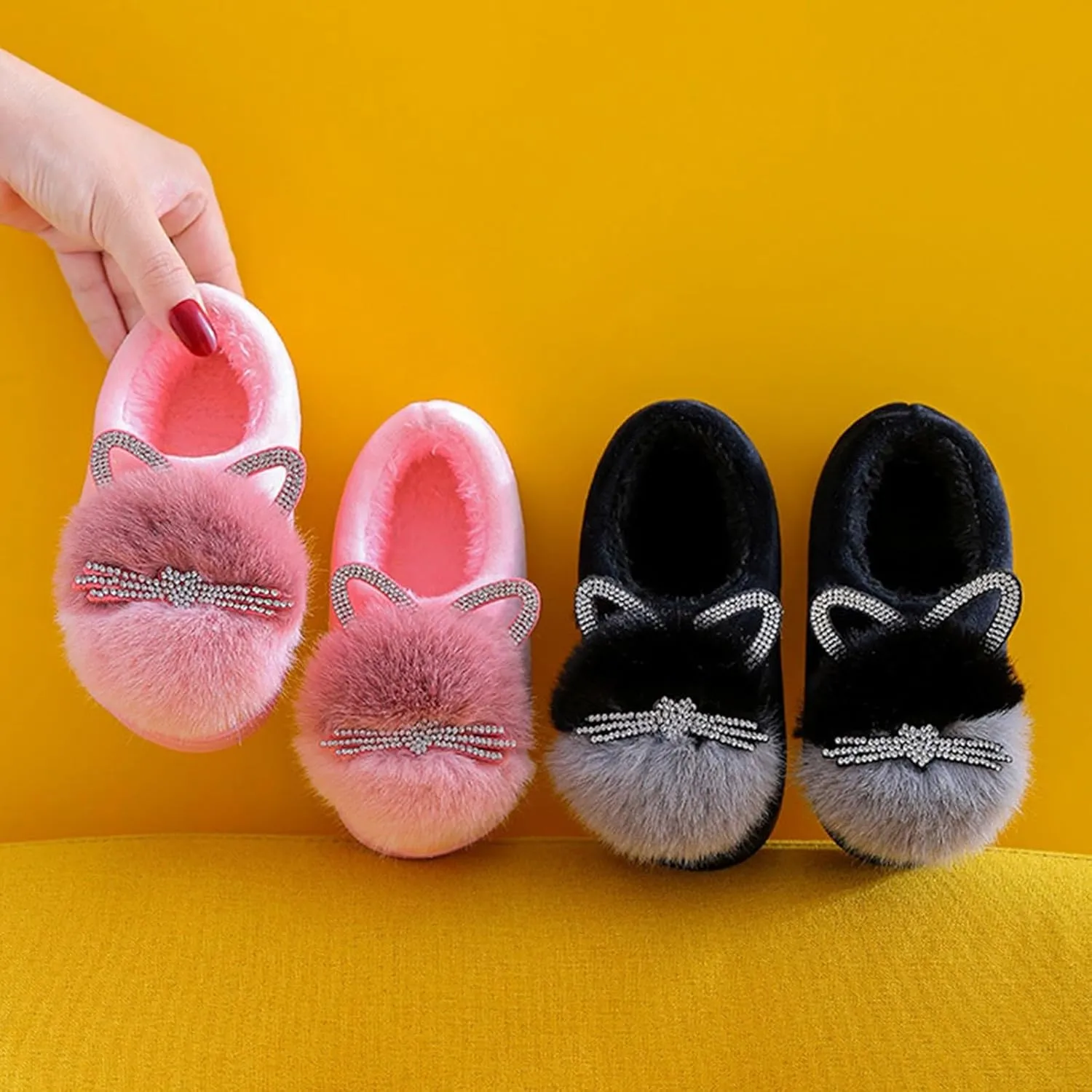 Toddler Girls Fashion Flat Shoes Bow Plush Shoes Indoor Warm Cute Cotton Slippers Big Boys Non Slip Cozy Slippers