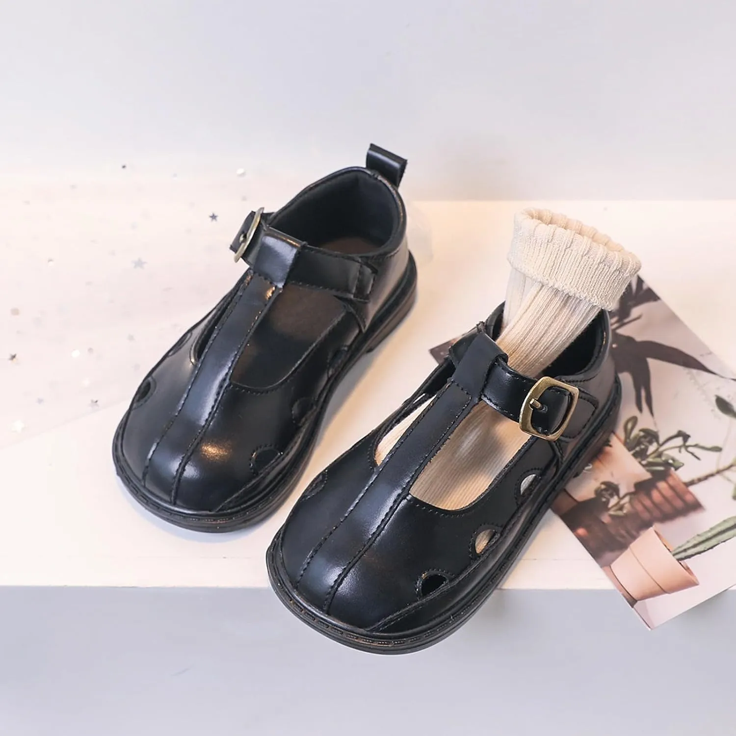 Toddler Little Girl Mary Jane Dress Shoes Ballet Flat for Girl Party School Shoes Hollowed Slip On Princess Girls Shoes