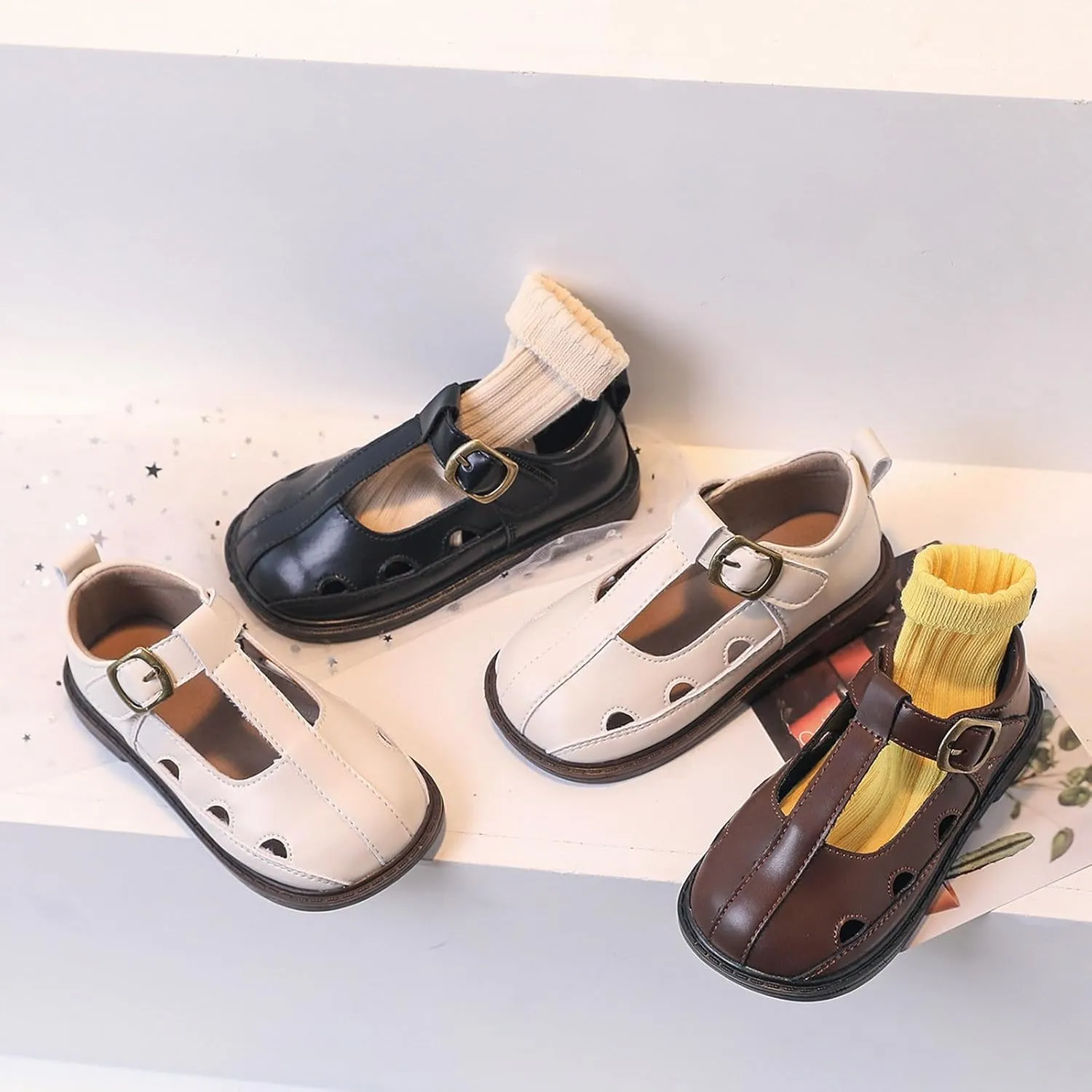 Toddler Little Girl Mary Jane Dress Shoes Ballet Flat for Girl Party School Shoes Hollowed Slip On Princess Girls Shoes