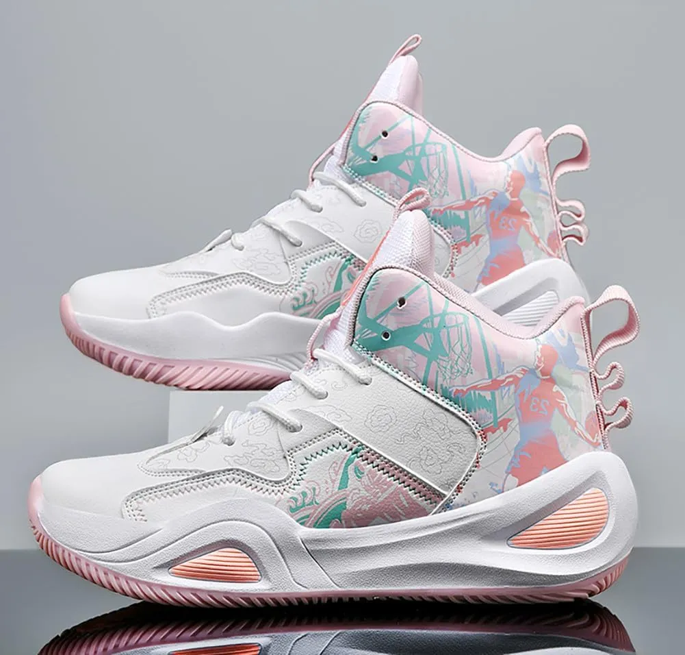 Unisex Fashion High Top Anti Slip Breathable Sneakers Sports Lightweight Running Basketball Shoes