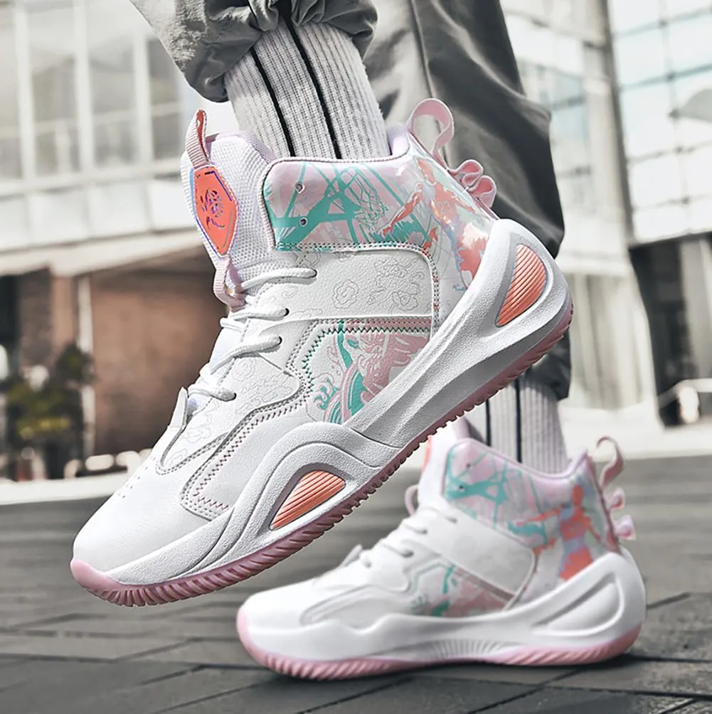 Unisex Fashion High Top Anti Slip Breathable Sneakers Sports Lightweight Running Basketball Shoes