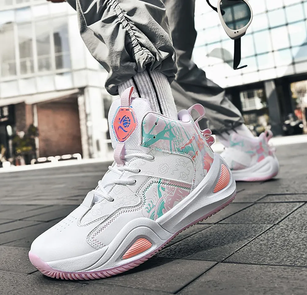 Unisex Fashion High Top Anti Slip Breathable Sneakers Sports Lightweight Running Basketball Shoes