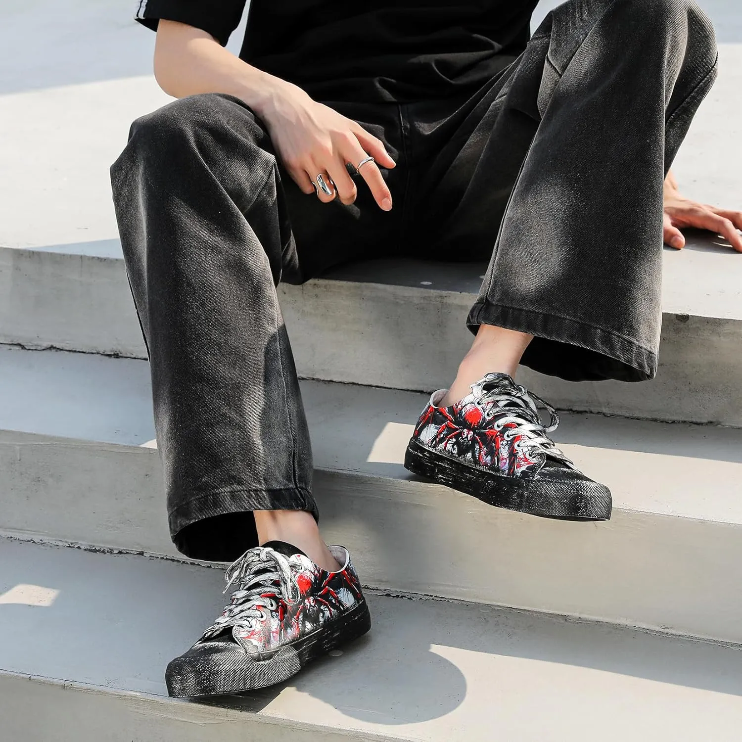 Unisex Spider Web Canvas Fashion Sneakers Vintage Low Top Casual Shoes for Men & Women Comfortable Walking Streetwear