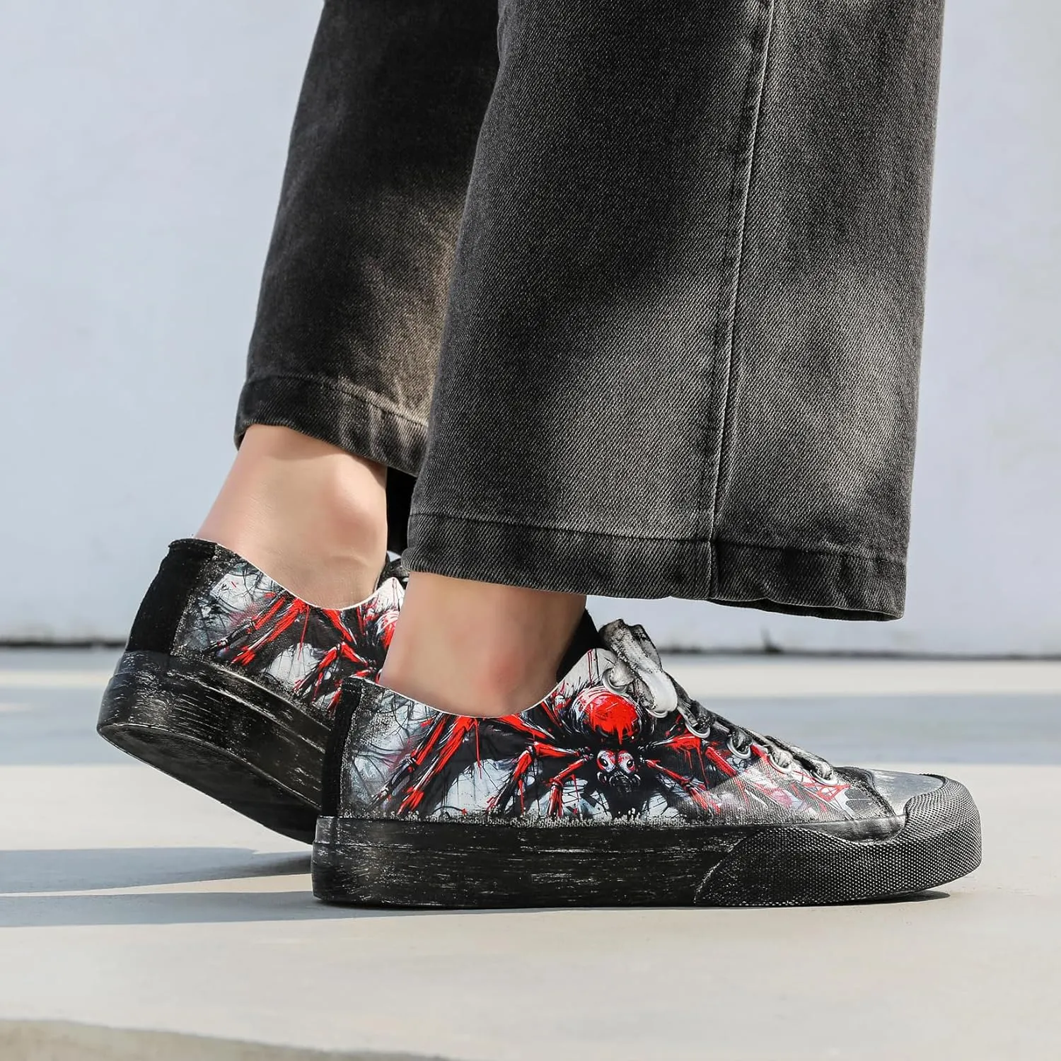 Unisex Spider Web Canvas Fashion Sneakers Vintage Low Top Casual Shoes for Men & Women Comfortable Walking Streetwear