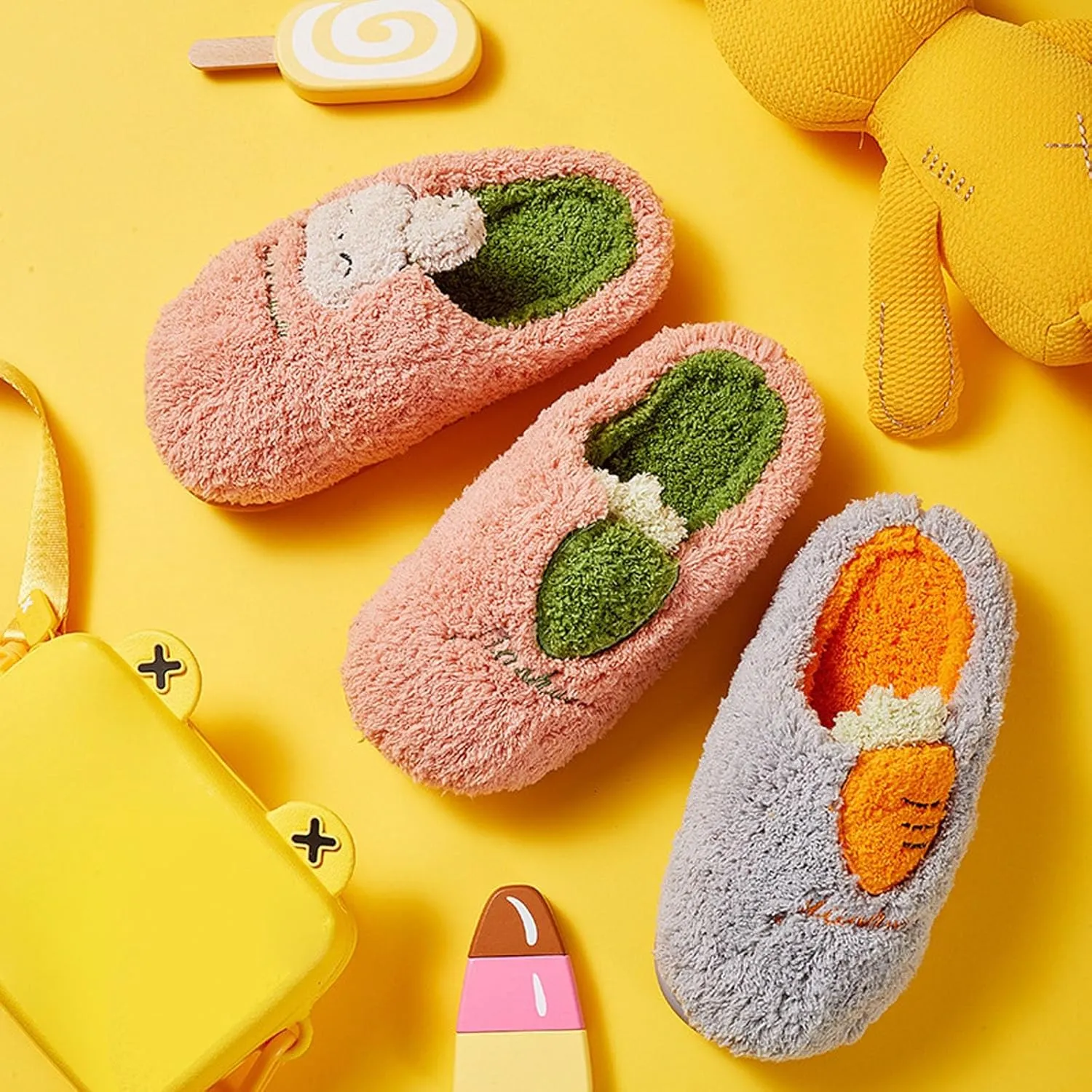 Unisex Toddler Boys Girls Fuzzy Slippers Non-Slip Sole Indoor Wool House Shoes Memory Foam Warm Winter Shoes