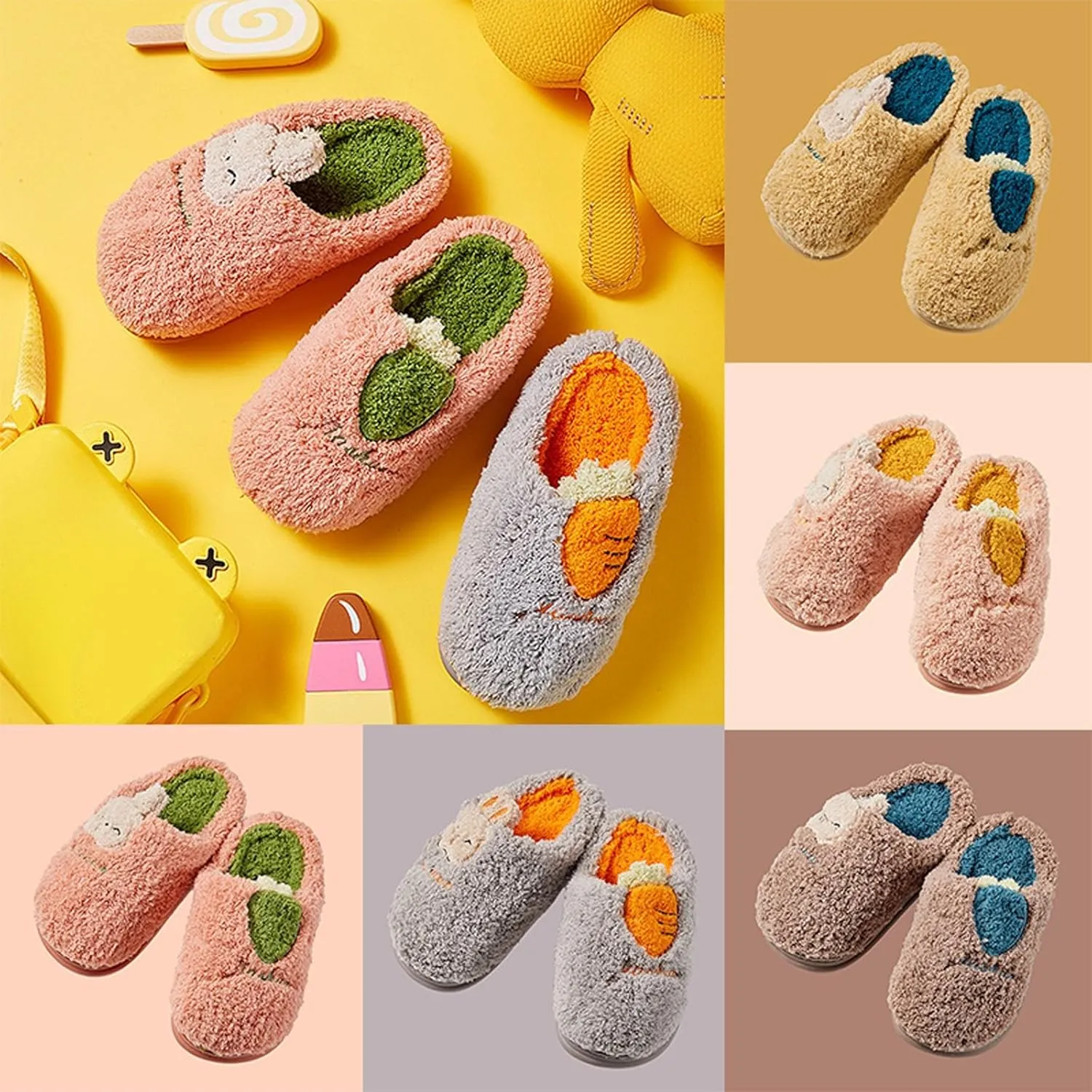 Unisex Toddler Boys Girls Fuzzy Slippers Non-Slip Sole Indoor Wool House Shoes Memory Foam Warm Winter Shoes