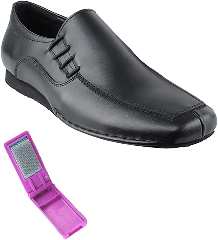 Very Fine Dance Shoes - Mens Latin, Rhythm, Waltz Ballroom Dance Shoes - SERO102BBX - Flat Heel and Foldable Brush Bundle - Black Leather - 7