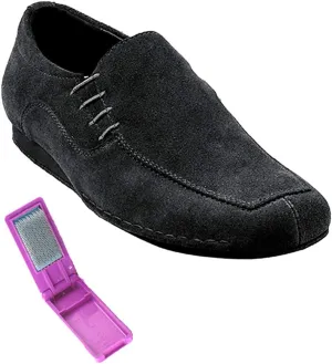 Very Fine Dance Shoes - Mens Latin, Rhythm, Waltz Ballroom Dance Shoes - SERO102BBX - Flat Heel and Foldable Brush Bundle - Black Suede - 11.5