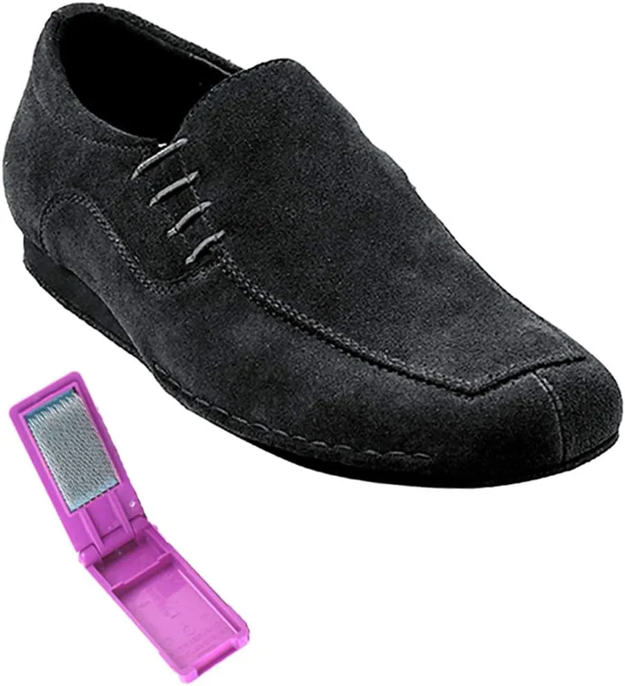 Very Fine Dance Shoes - Mens Latin, Rhythm, Waltz Ballroom Dance Shoes - SERO102BBX - Flat Heel and Foldable Brush Bundle - Black Suede - 11.5