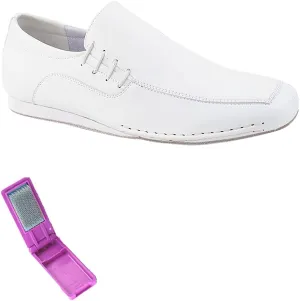 Very Fine Dance Shoes - Mens Latin, Rhythm, Waltz Ballroom Dance Shoes - SERO102BBX - Flat Heel and Foldable Brush Bundle - White Leather - 13