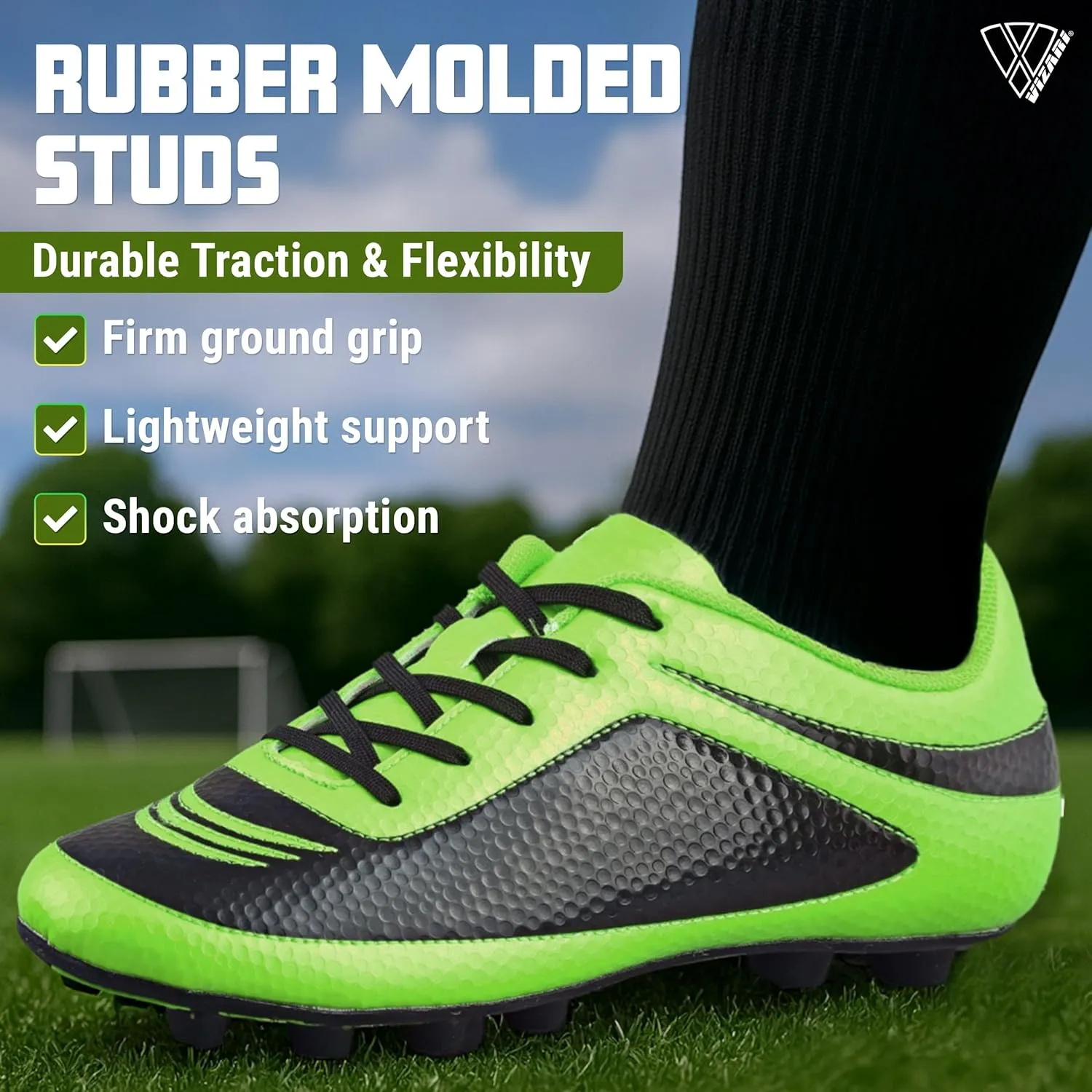 Vizari USA Boys Girls Soccer Cleats | Youth Firm Ground Athletic Outdoor Football Shoes for Toddler, Little Kid, Big Kid | Lightweight & Durable