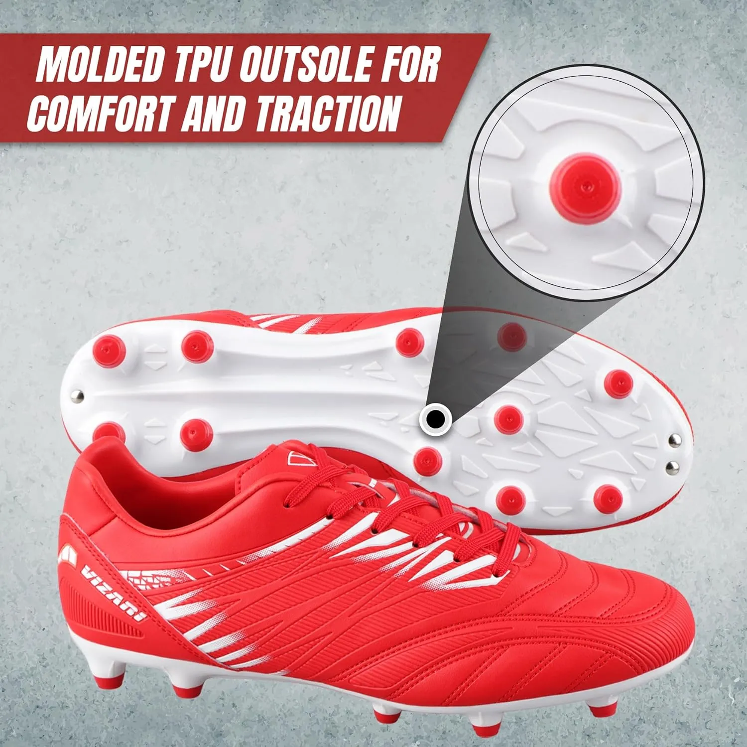Vizari Valencia Firm Ground Soccer Cleats for Men & Women  Adult Football Shoes with Wide Fit, TPU Studs, Comfortable Design, Size 6.5 to 13 (Unisex)