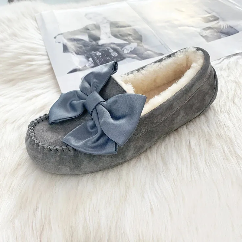 Winter Women 100% Natural Fur Wool Shoes Moccasins Soft Genuine Leather Loafers Leisure Flats Female Casual Footwear Women Shoes
