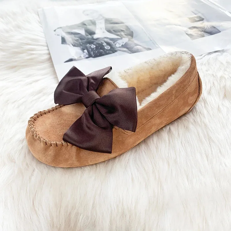 Winter Women 100% Natural Fur Wool Shoes Moccasins Soft Genuine Leather Loafers Leisure Flats Female Casual Footwear Women Shoes