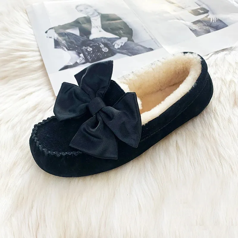 Winter Women 100% Natural Fur Wool Shoes Moccasins Soft Genuine Leather Loafers Leisure Flats Female Casual Footwear Women Shoes