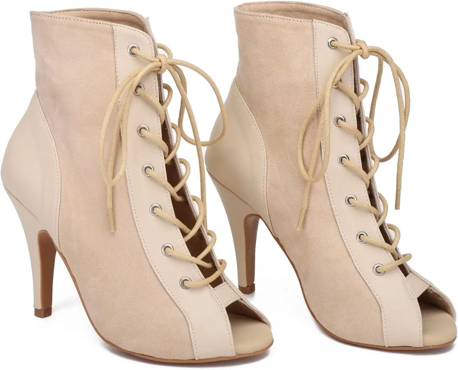 Womens Girls Latin Dance Shoes Lace-up Ballroom Dancing Ankle Boots Evening Sandals