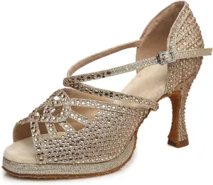 Women's Latin Dance Shoes Open Toe Suede Sole Performence Wedding Party Ballroom Salsa Platform Dancing Heels,Model YC-L458