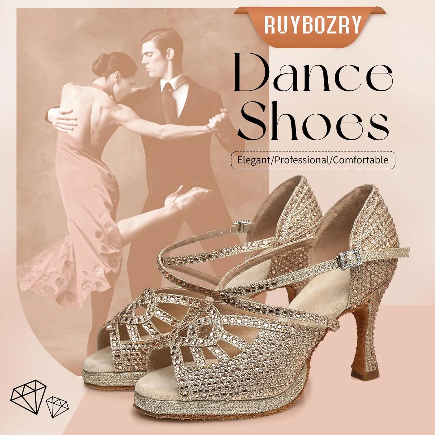 Women's Latin Dance Shoes Open Toe Suede Sole Performence Wedding Party Ballroom Salsa Platform Dancing Heels,Model YC-L458