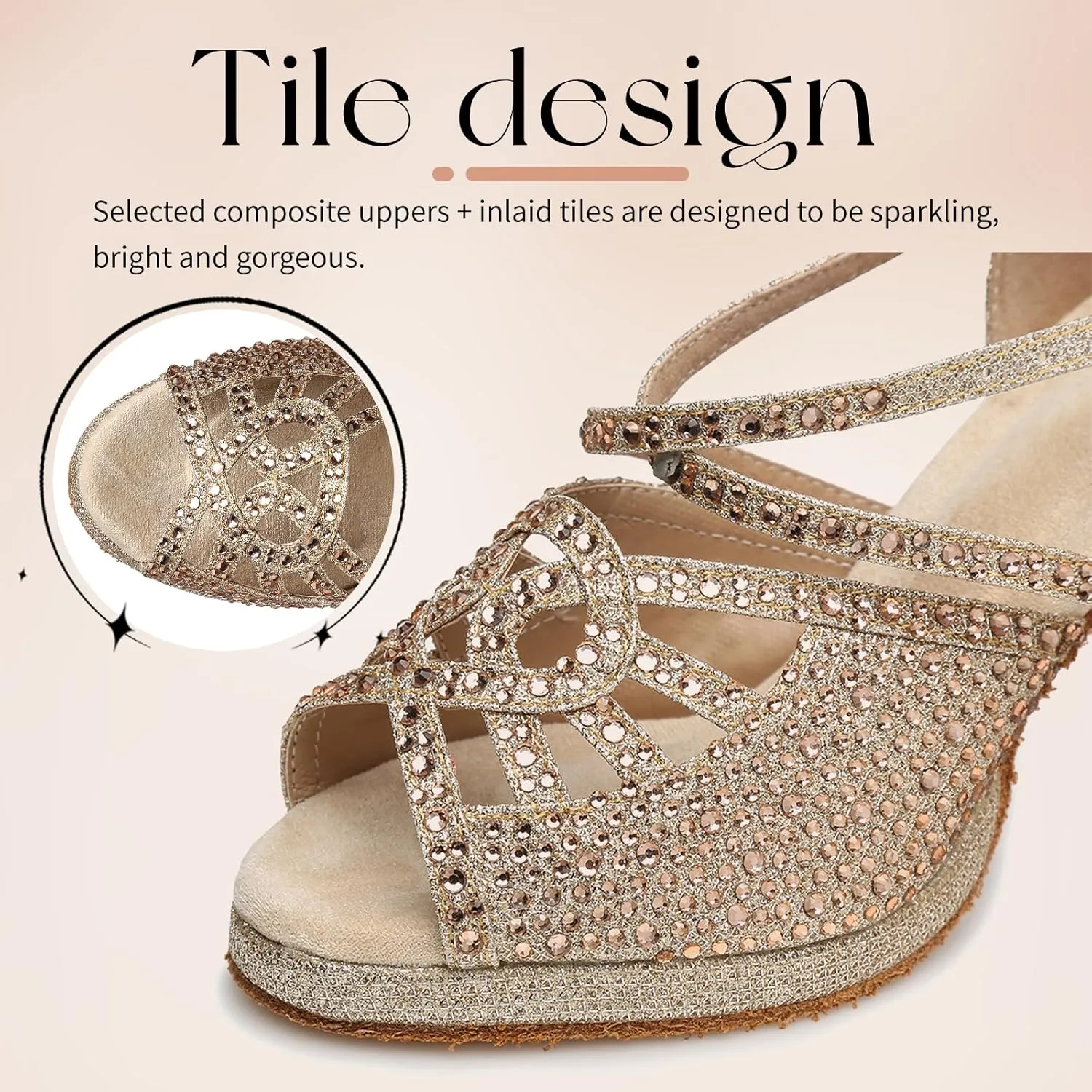 Women's Latin Dance Shoes Open Toe Suede Sole Performence Wedding Party Ballroom Salsa Platform Dancing Heels,Model YC-L458