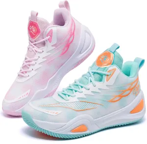Womens Mens Basketball Shoes Breathable Non Slip Fashion Sneakers Lightweight Unisex-Adult Outdoor Sport Shoe Green Pink Size 8