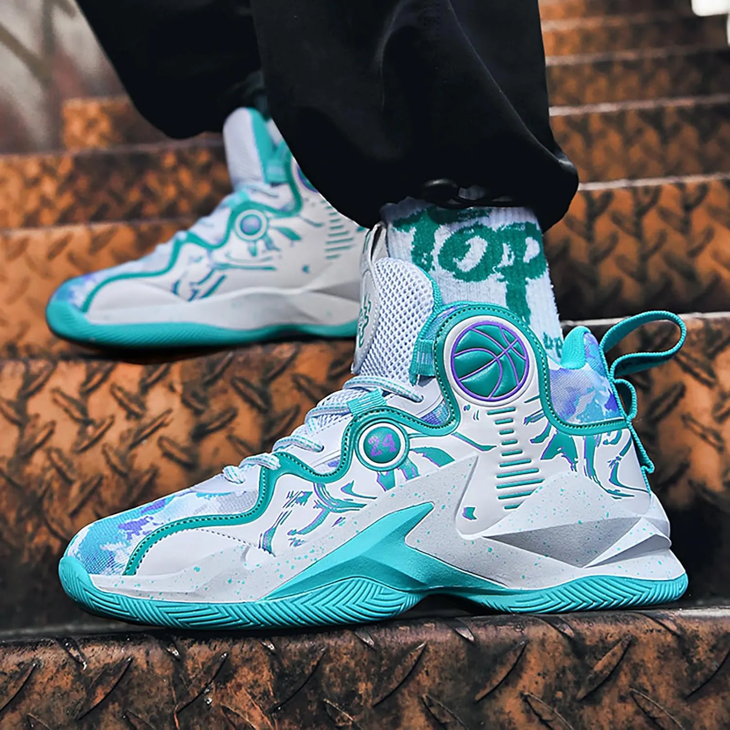 Women's Men's Basketball Shoes No-Slip Breathable Outdoor Shoes Fashion Graffiti Training Shoes