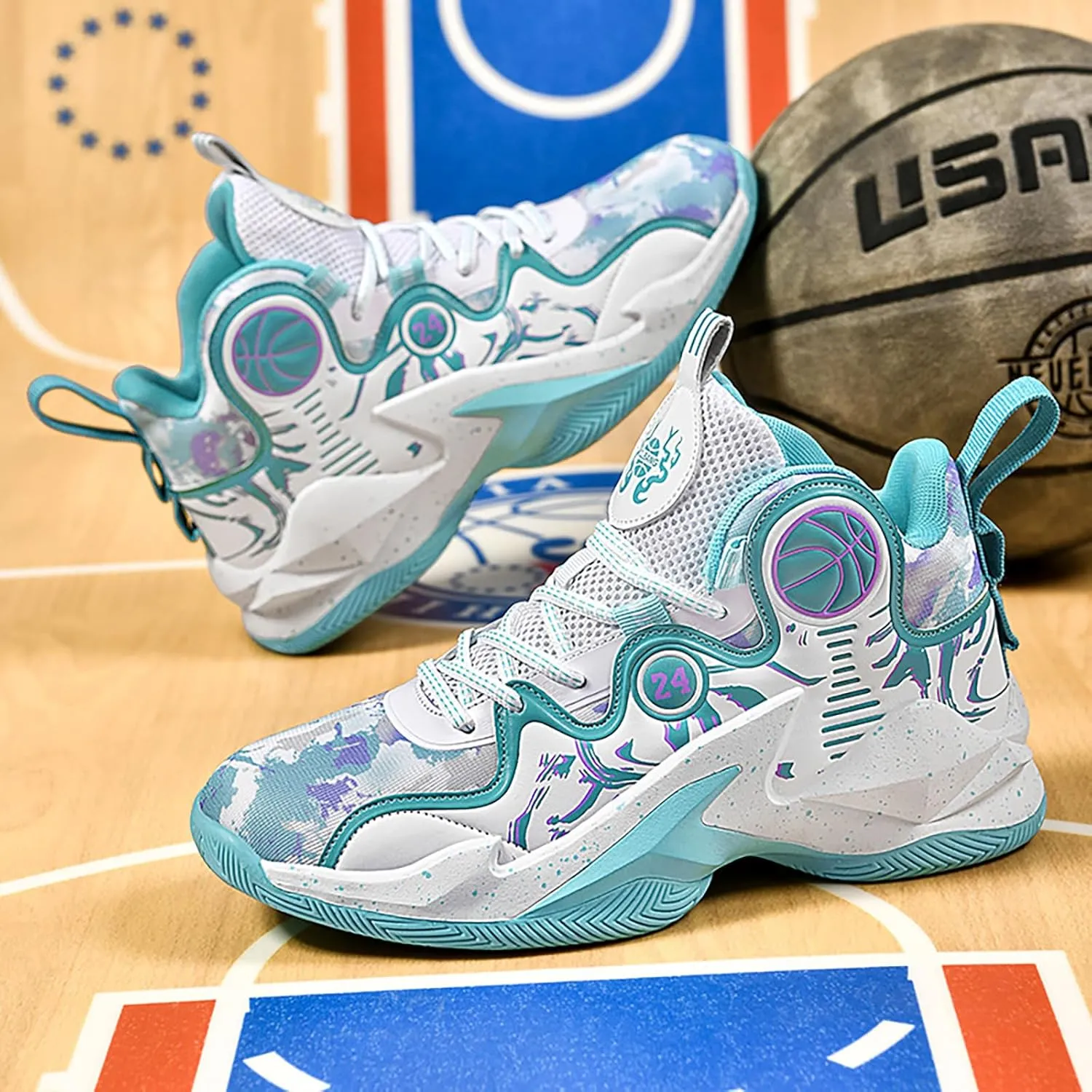 Women's Men's Basketball Shoes No-Slip Breathable Outdoor Shoes Fashion Graffiti Training Shoes
