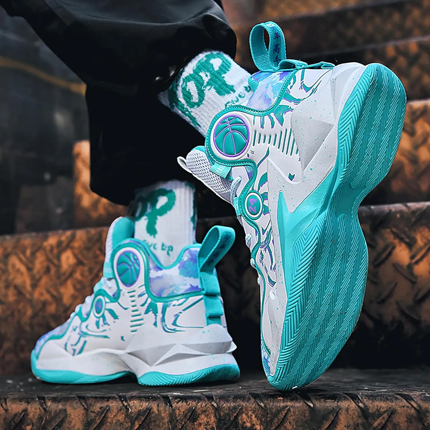 Women's Men's Basketball Shoes No-Slip Breathable Outdoor Shoes Fashion Graffiti Training Shoes