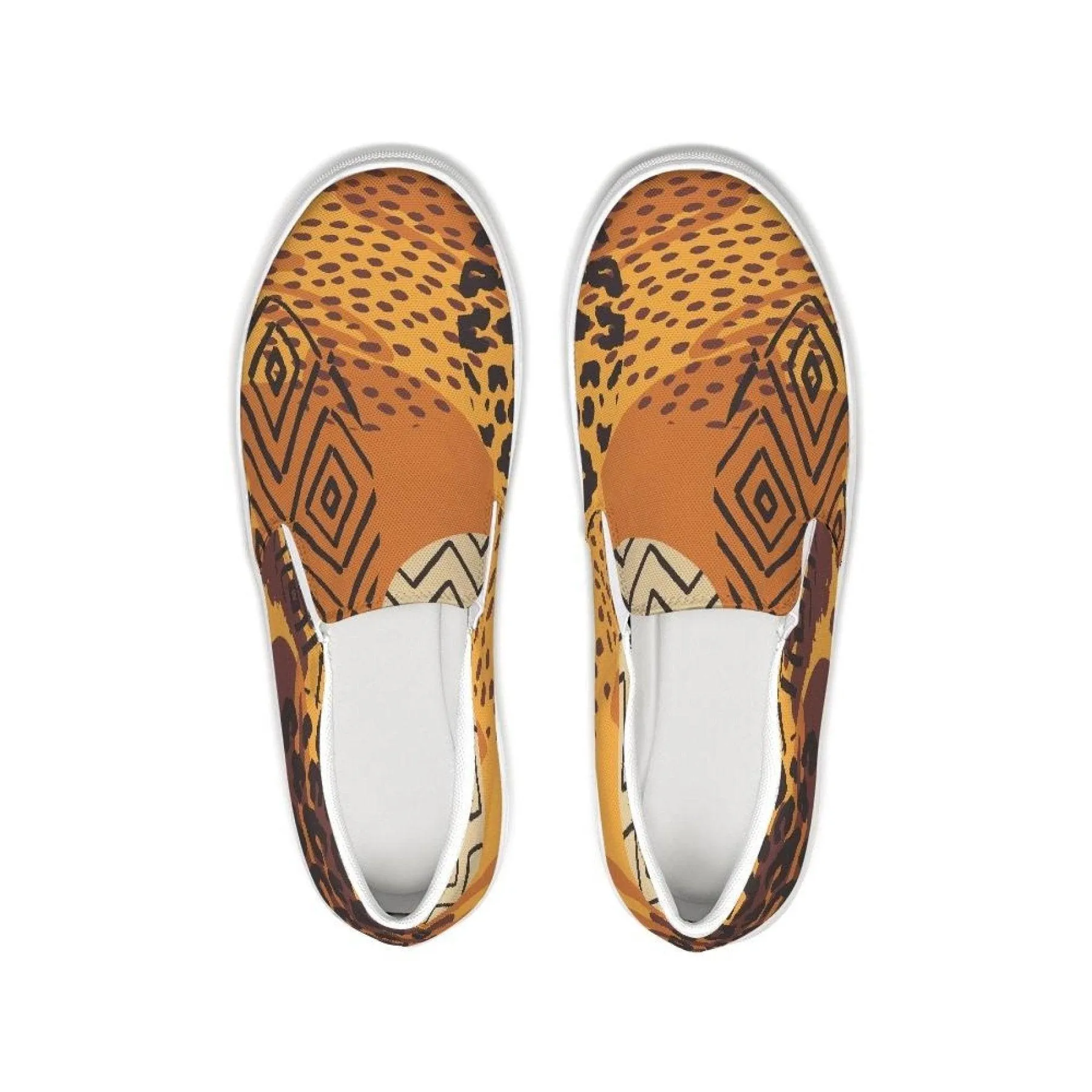 Womens Sneakers, Orange & Gold Low Top Slip-on Canvas Sports Shoes